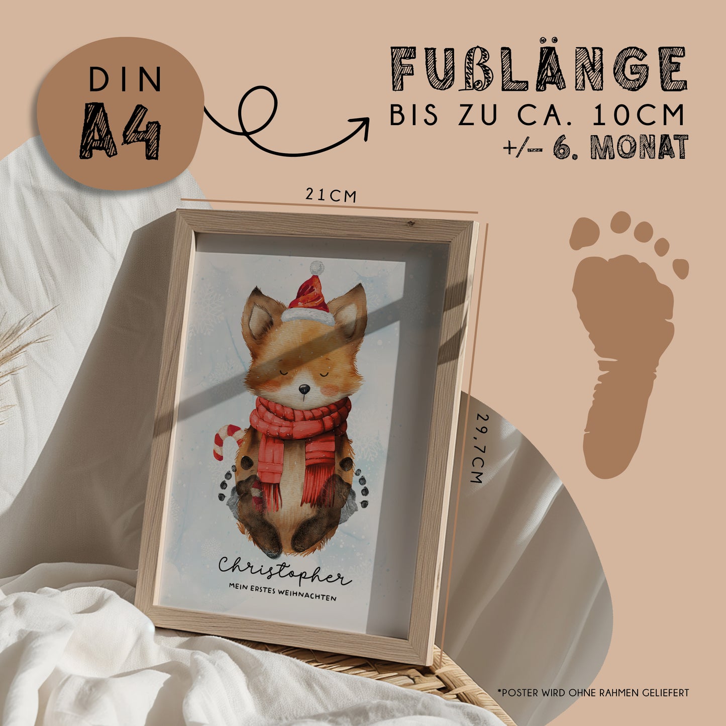 Fußabdruck Poster „Weihnachtsfuchs“ – personalisierbar