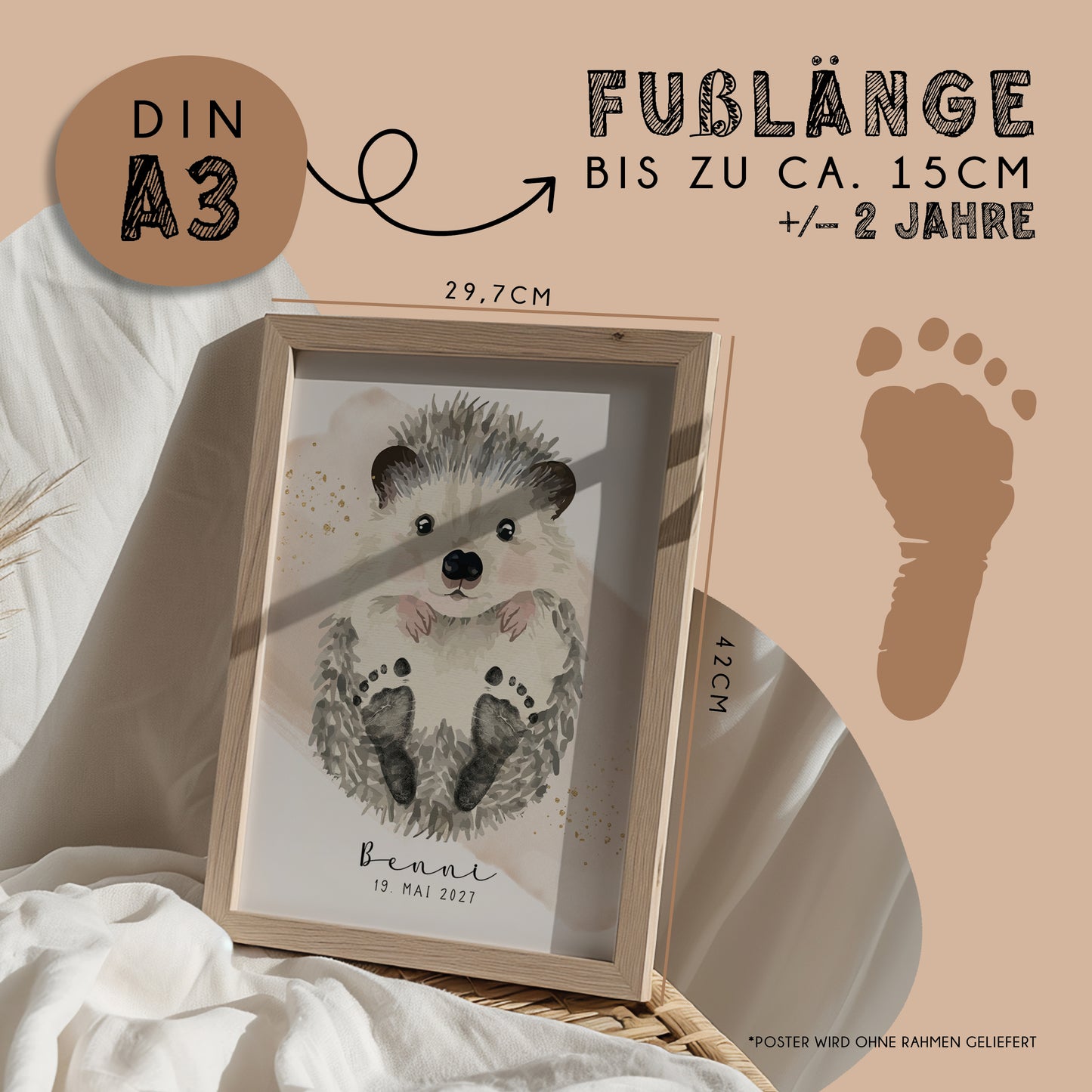 Fußabdruck Poster „Igel“ – personalisierbar