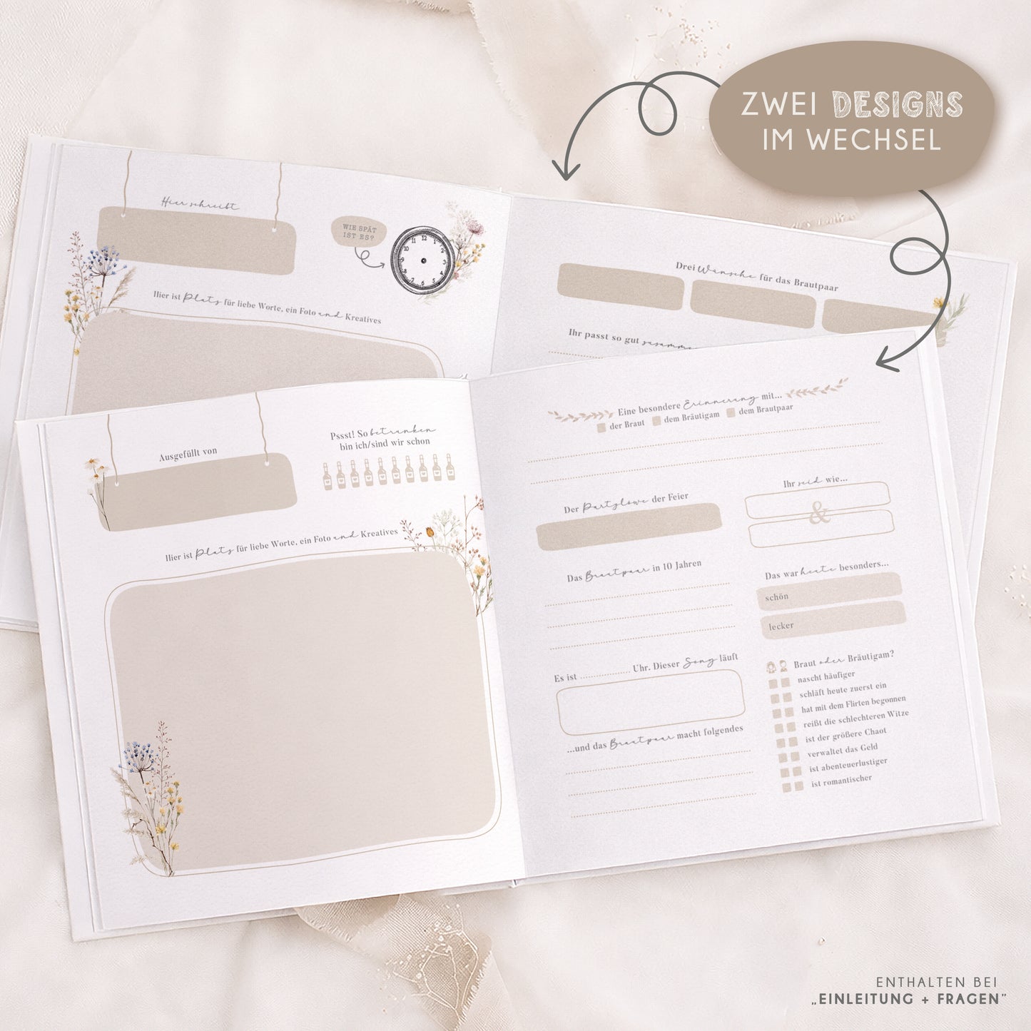 Personalisiertes Gästebuch Hochzeit – Boho Wildblumen Design