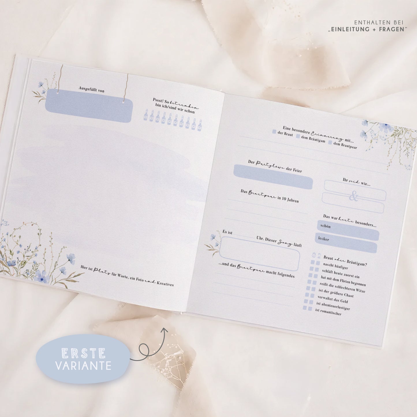 Personalisiertes Gästebuch Hochzeit – Blaue Wildblumen