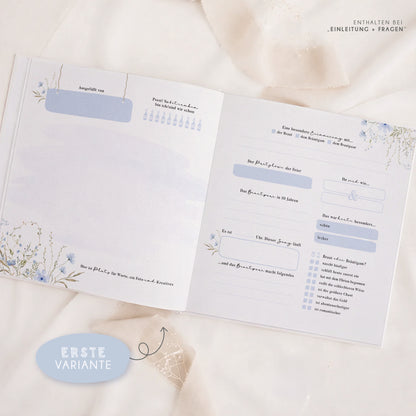 Personalisiertes Gästebuch Hochzeit – Blaue Wildblumen