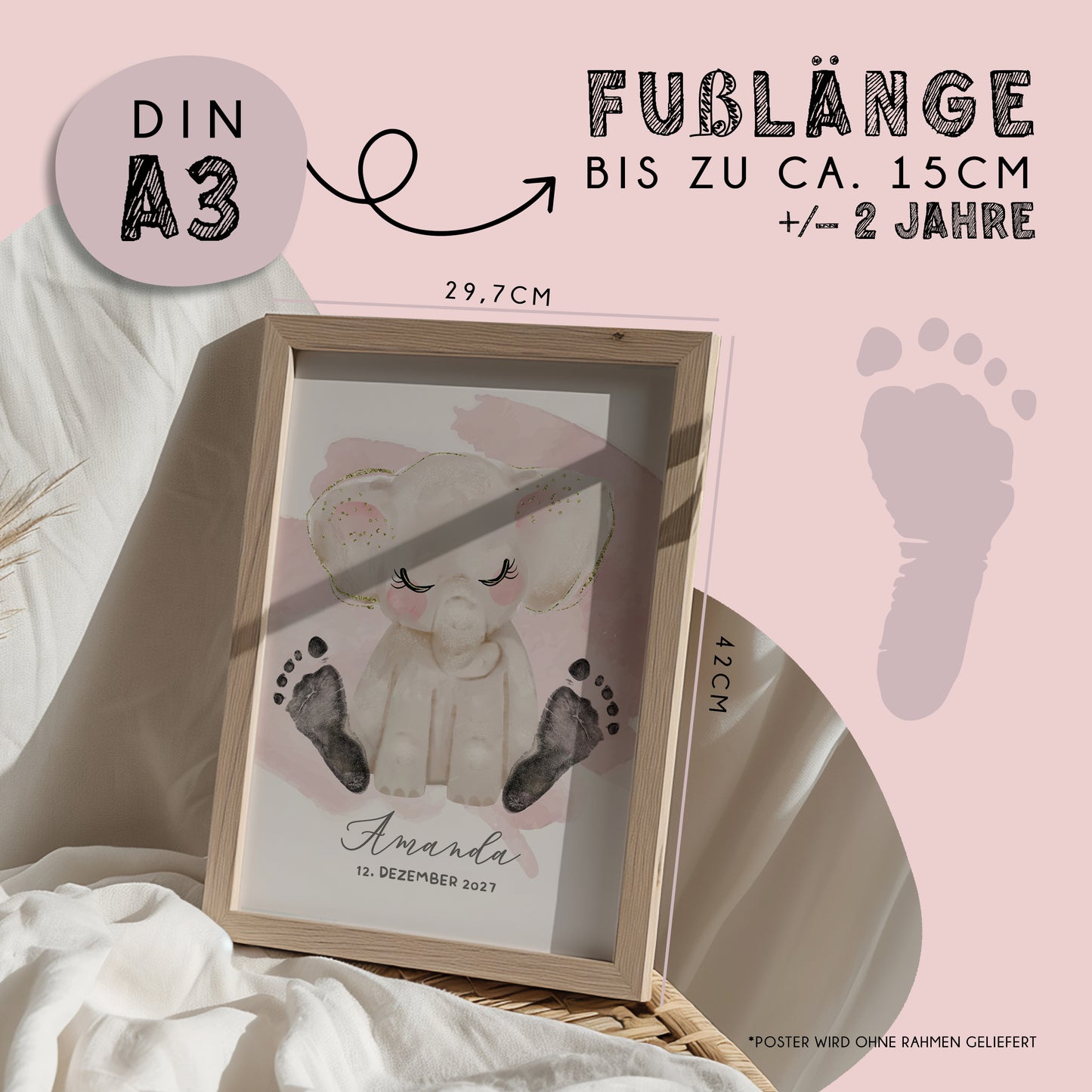 Fußabdruck Poster „Elefant“ – personalisierbar