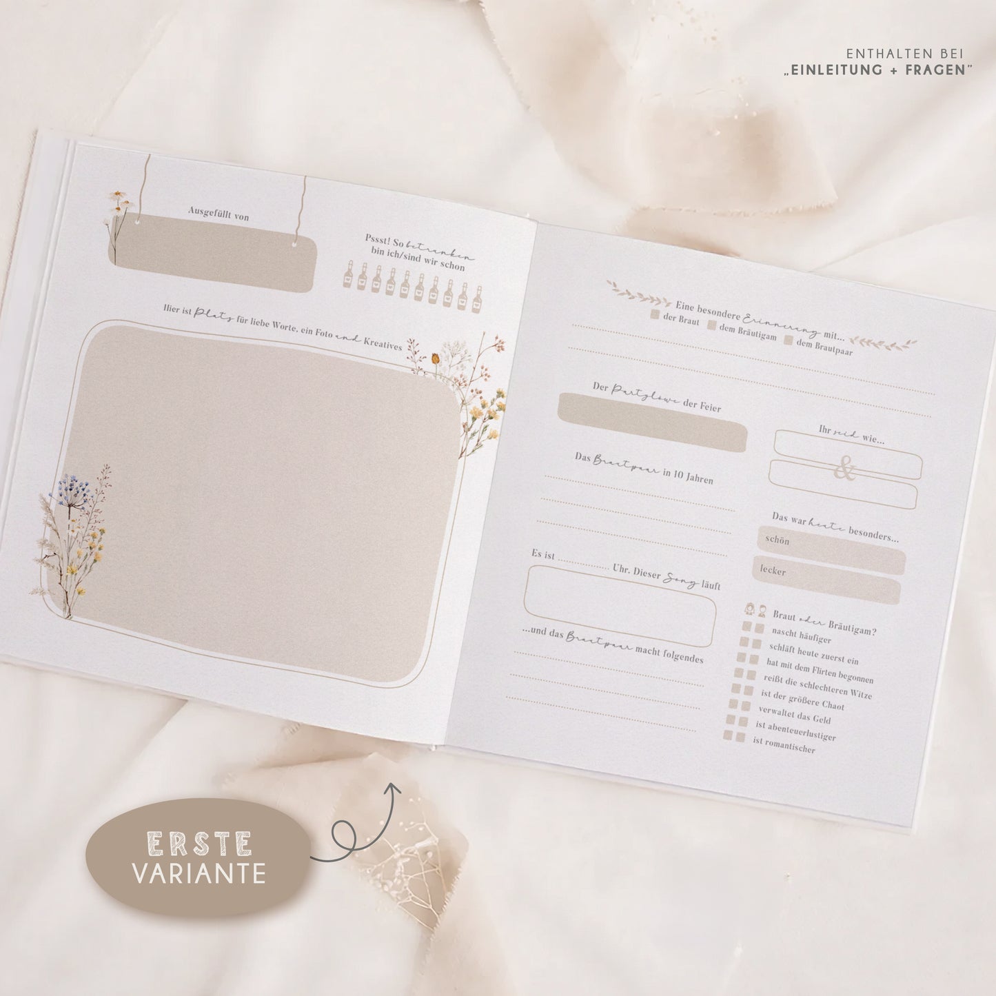 Personalisiertes Gästebuch Hochzeit – Boho Wildblumen Design