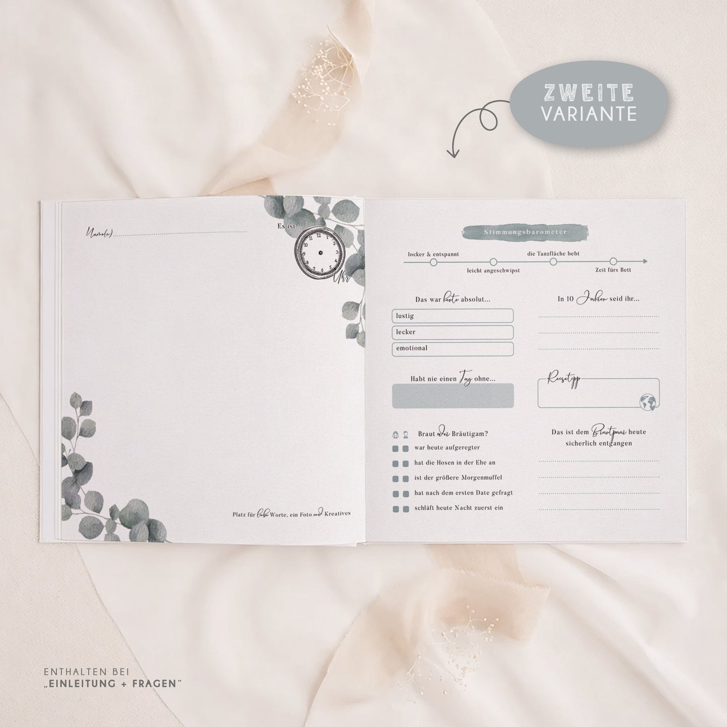 Personalisiertes Gästebuch Hochzeit – Eukalyptus Kranz