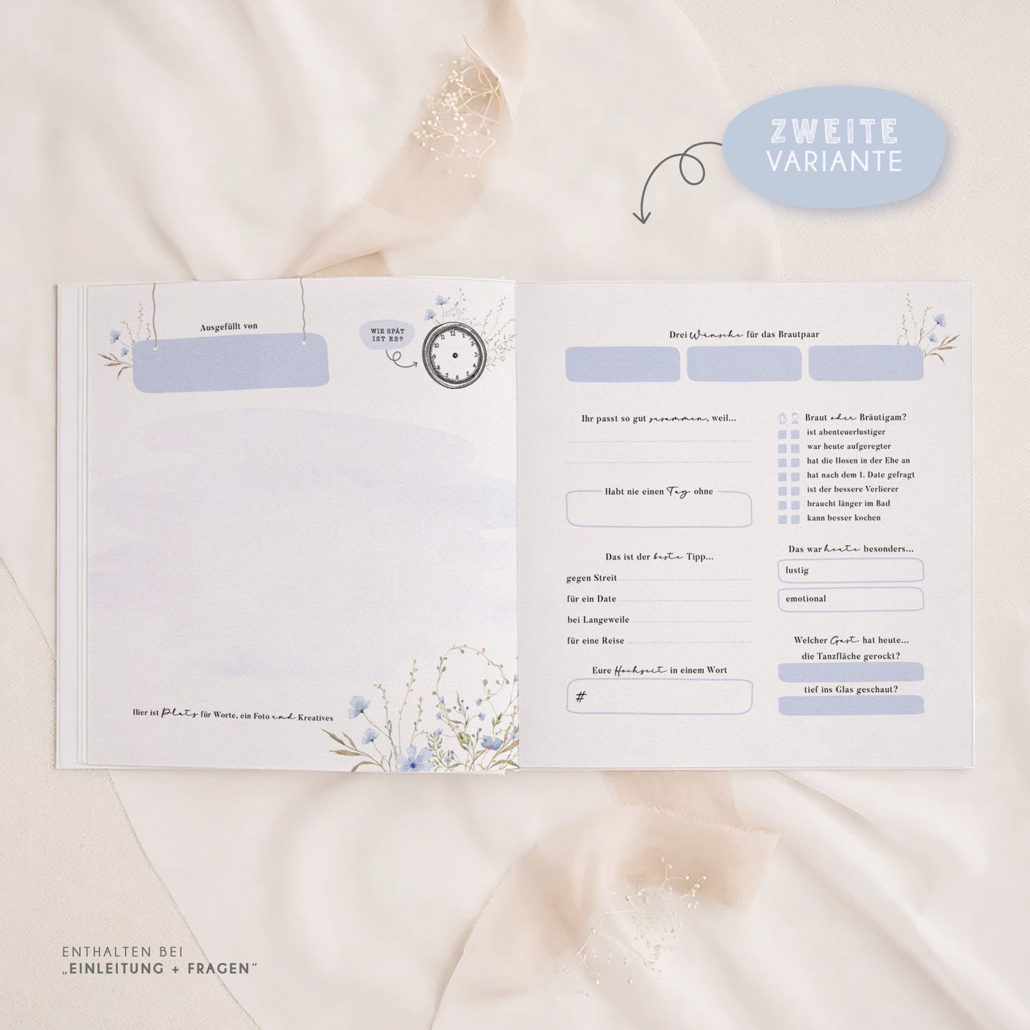 Personalisiertes Gästebuch Hochzeit – Blaue Wildblumen