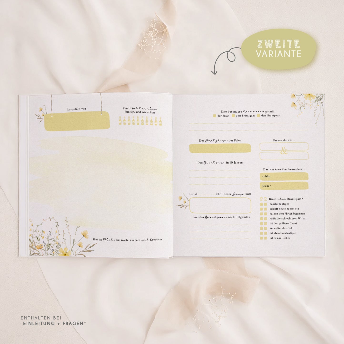 Personalisiertes Gästebuch Hochzeit – Gelbe Wildblumen