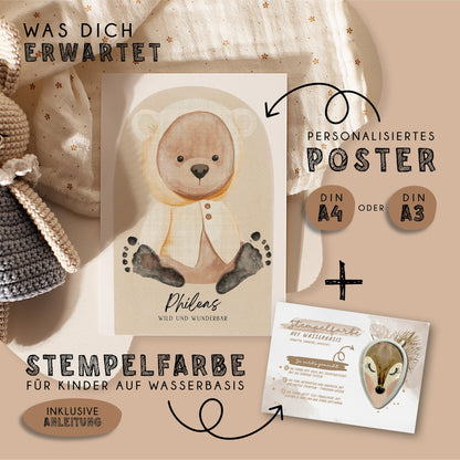 Fußabdruck Poster „Teddybär“ – personalisierbar