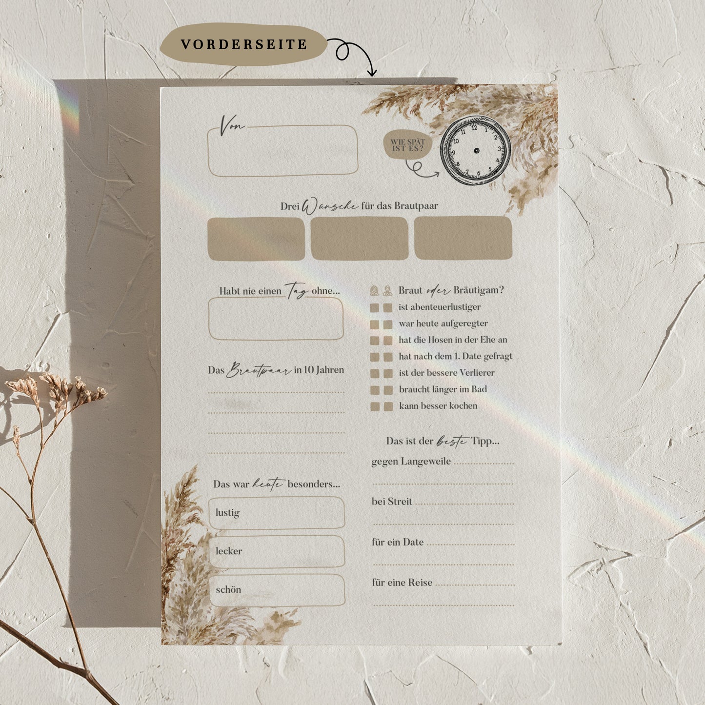 Gästebuchkarten „Boho Pampasgras“ – Hochzeit | DIN A5