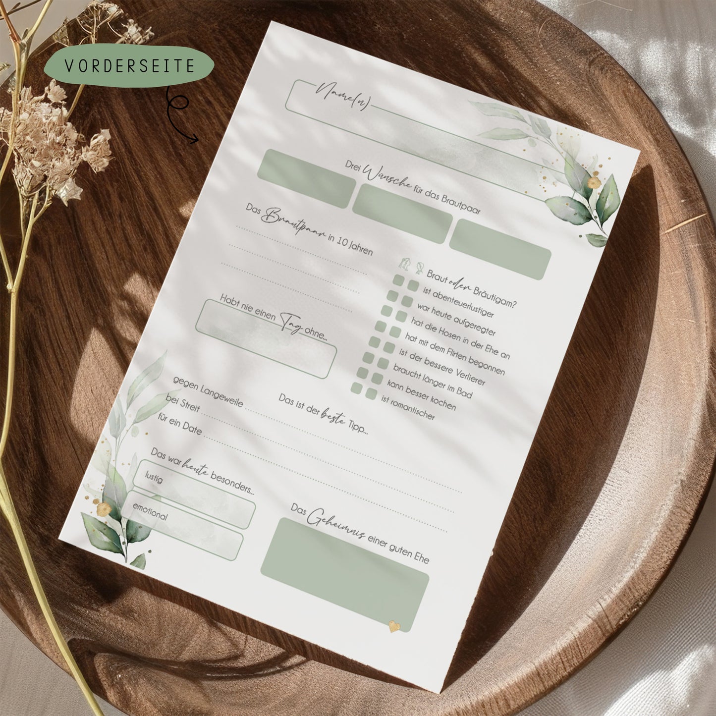 Gästebuchkarten „Greenery Eukalyptus“ – Hochzeit | DIN A5