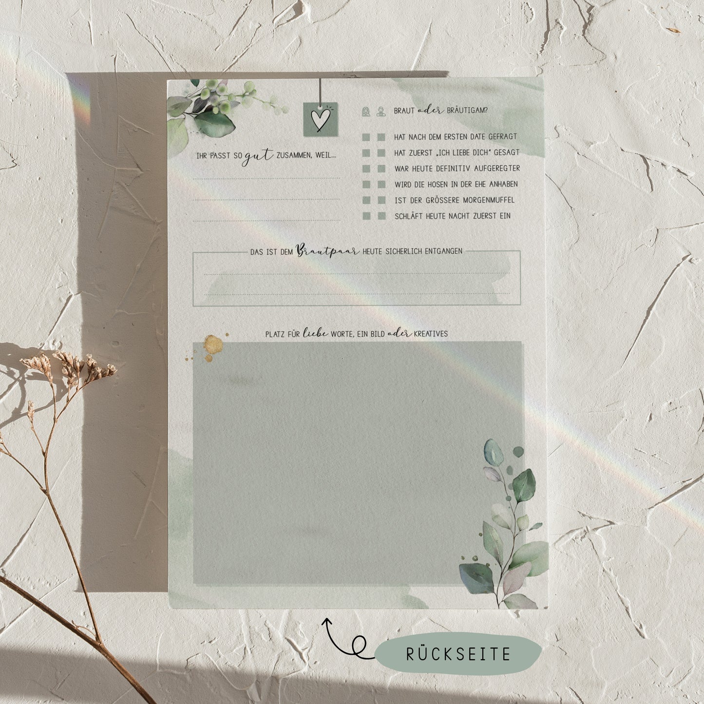 Gästebuchkarten „Eukalyptus & Salbei“ – Hochzeit | DIN A5