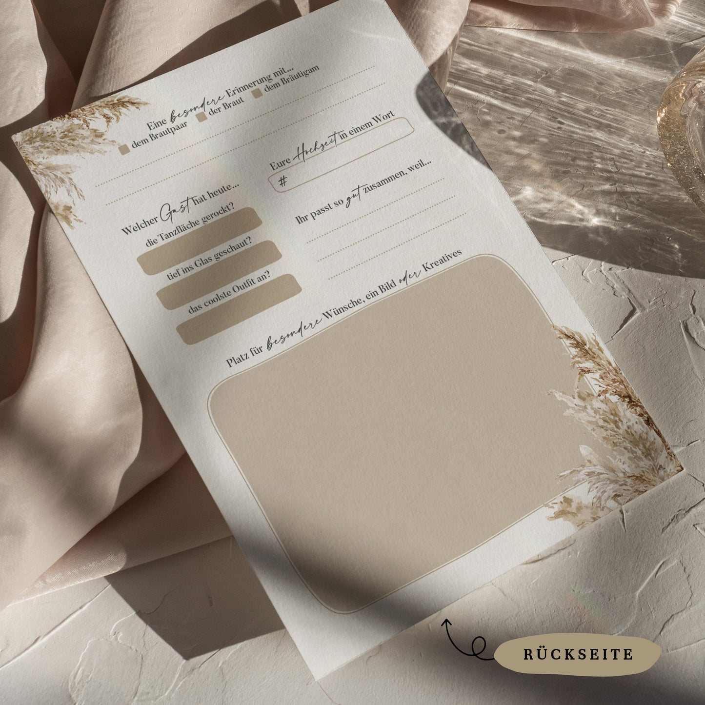 Gästebuchkarten „Boho Pampasgras“ – Hochzeit | DIN A5