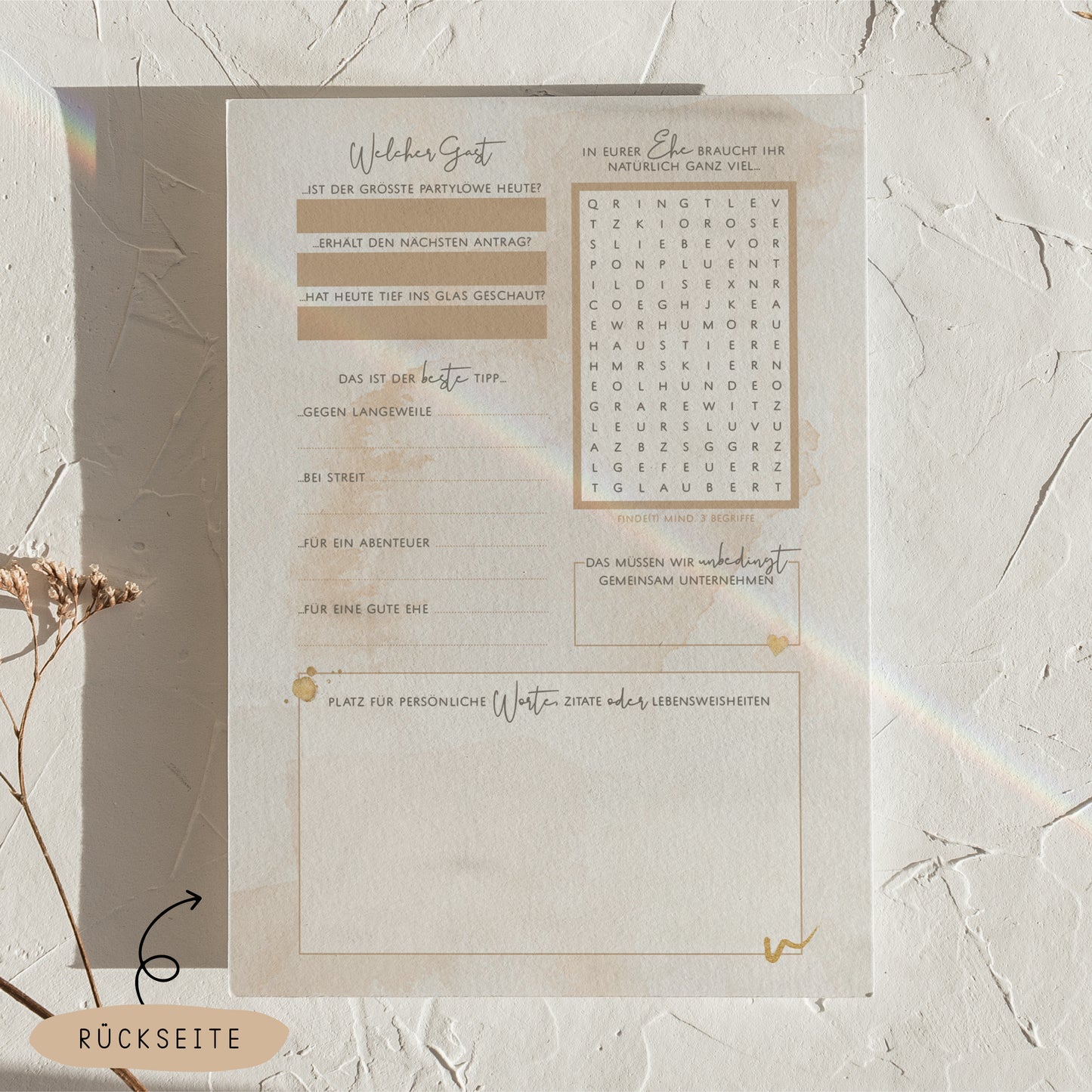 Gästebuchkarten „Beige aesthetic“ – Hochzeit | DIN A5