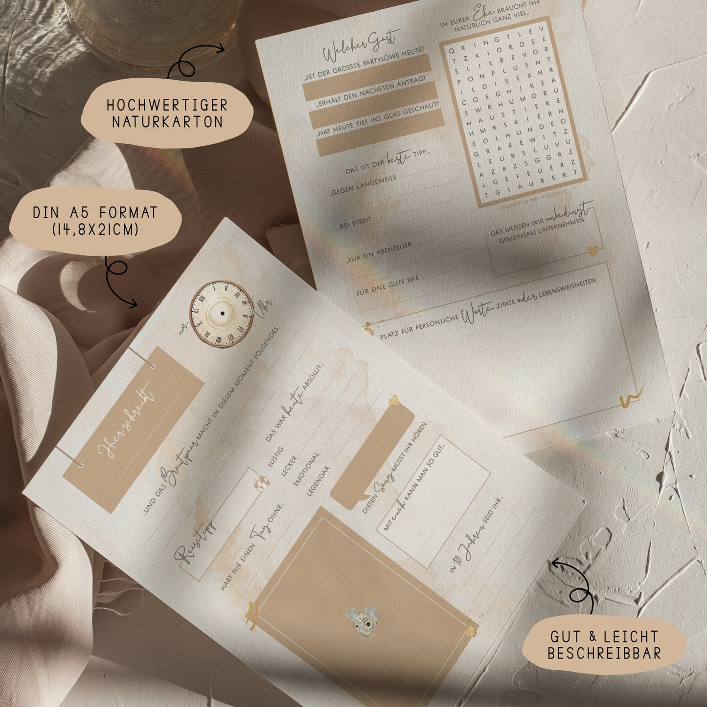 Gästebuchkarten „Beige aesthetic“ – Hochzeit | DIN A5