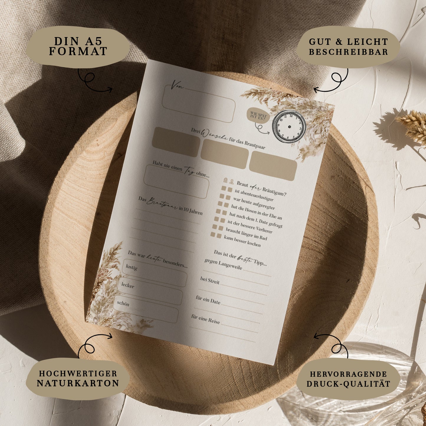 Gästebuchkarten „Boho Pampasgras“ – Hochzeit | DIN A5