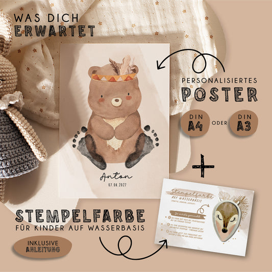 Fußabdruck Poster „Bär“ – personalisierbar