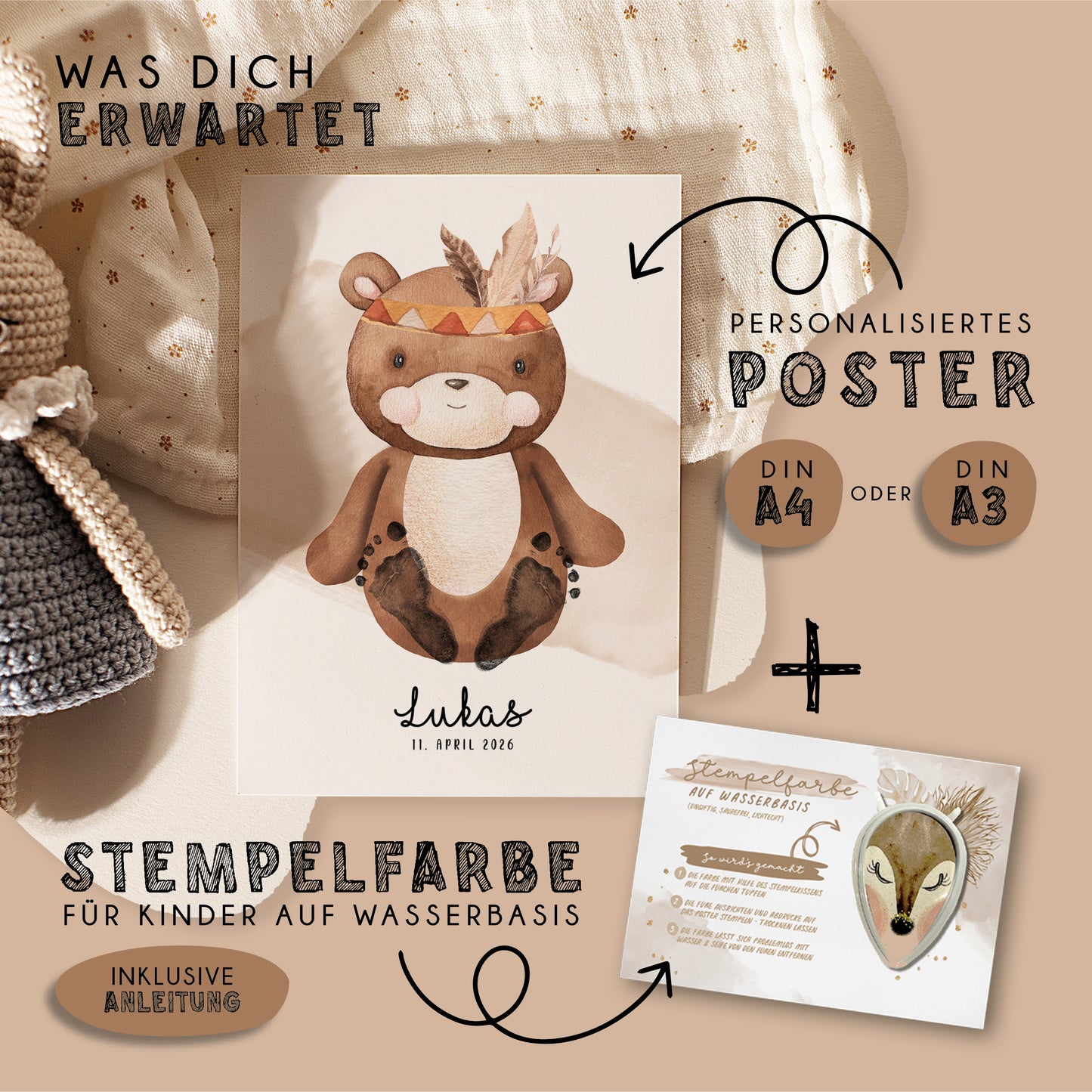 Fußabdruck Poster „Bär“ – personalisierbar