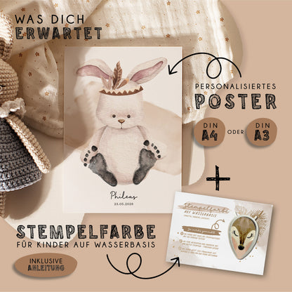Fußabdruck Poster „Boho Hase“ – personalisierbar