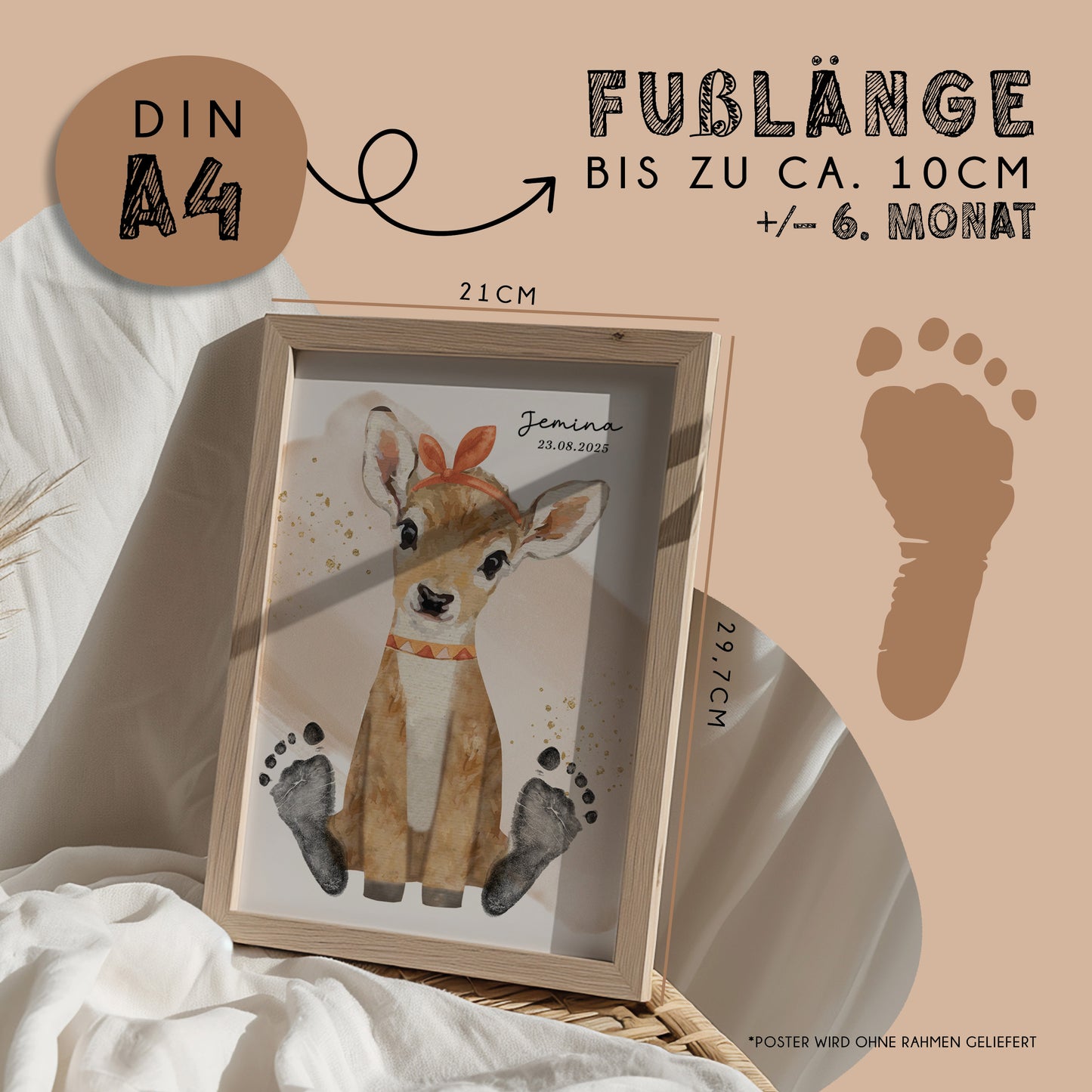 Fußabdruck Poster „Reh“ – personalisierbar