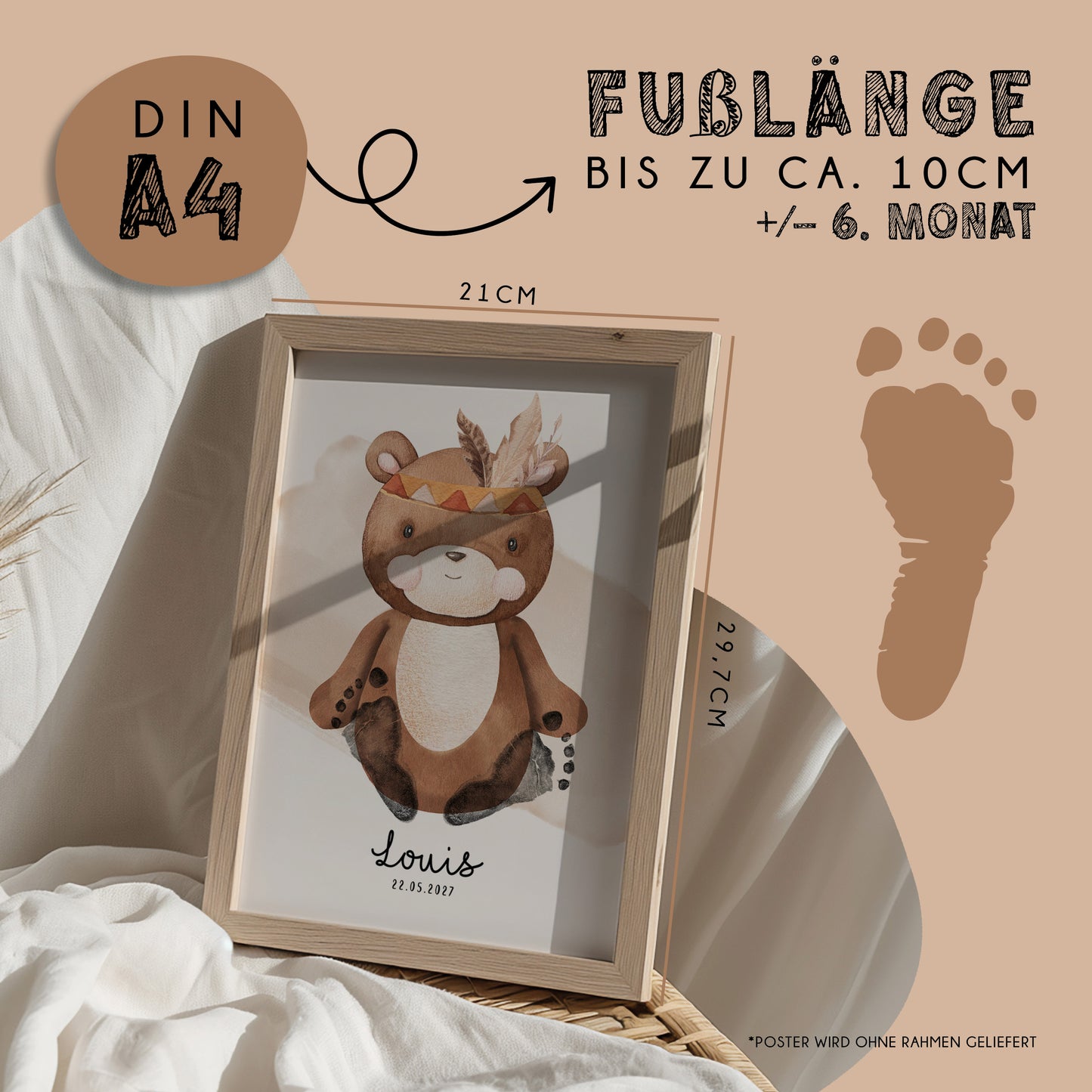 Fußabdruck Poster „Bär“ – personalisierbar