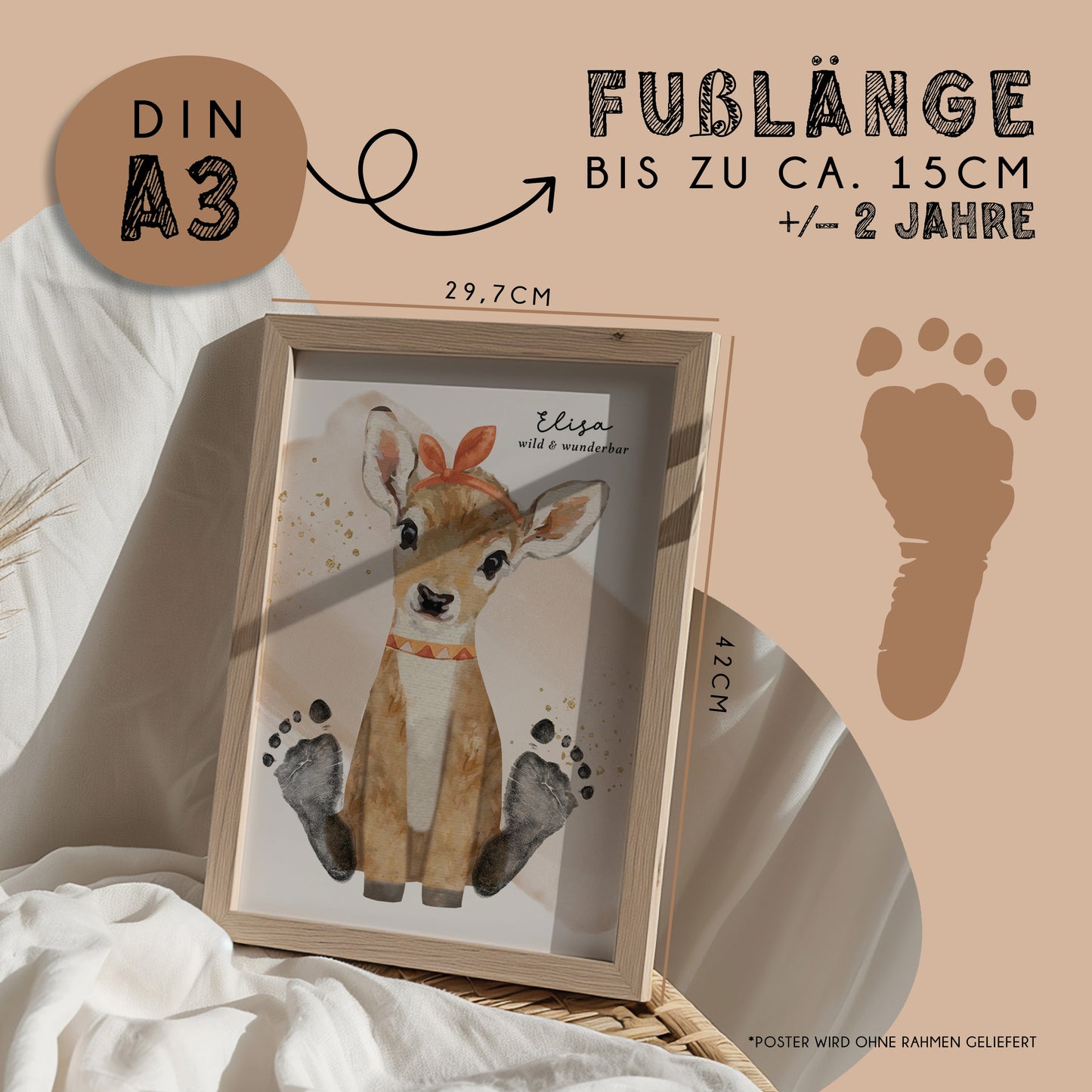 Fußabdruck Poster „Reh“ – personalisierbar
