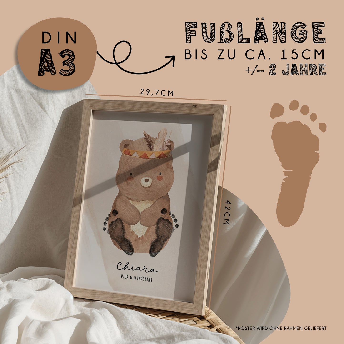 Fußabdruck Poster „Bär“ – personalisierbar