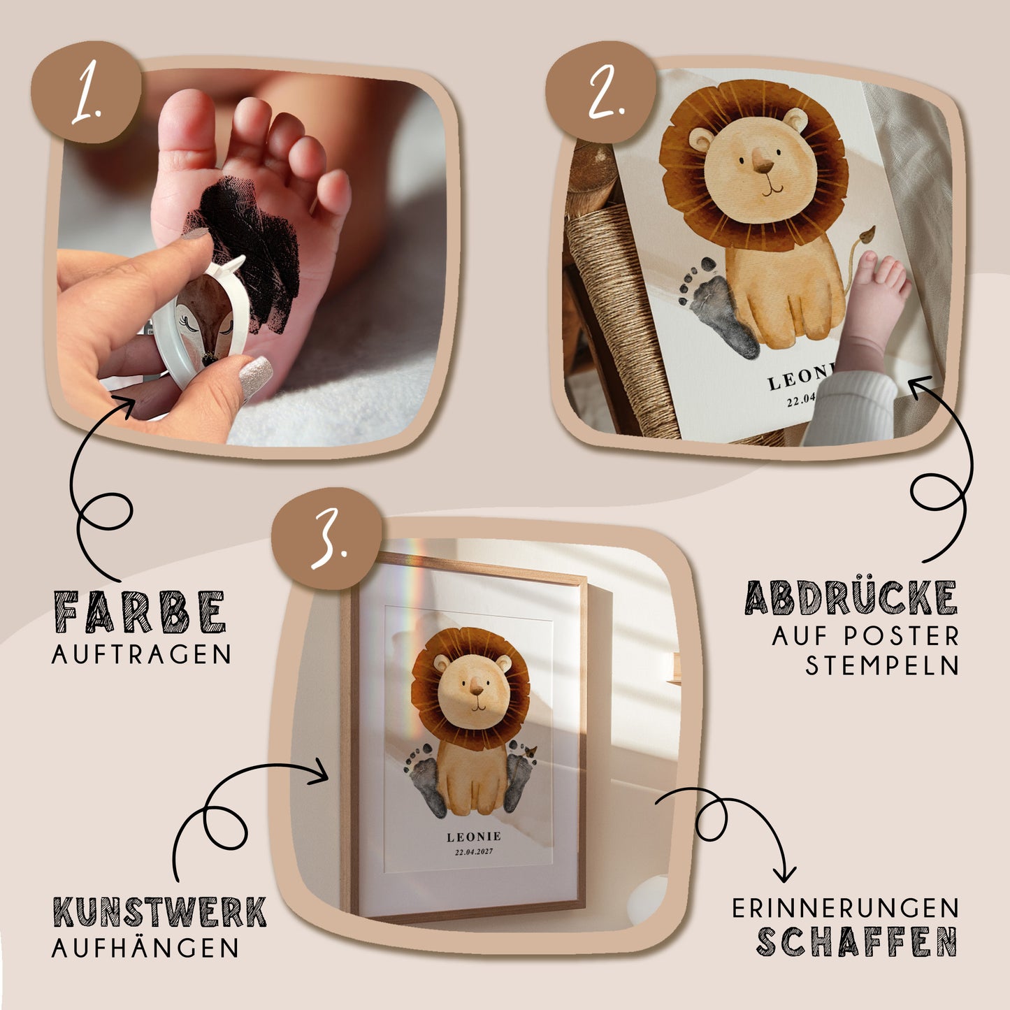 Fußabdruck Poster „Boho Löwe“ – personalisierbar