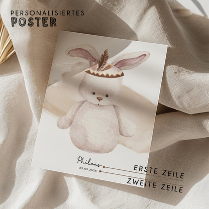 Fußabdruck Poster „Boho Hase“ – personalisierbar
