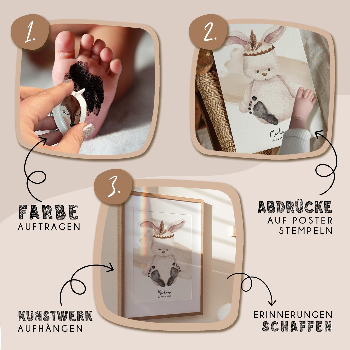 Fußabdruck Poster „Boho Hase“ – personalisierbar