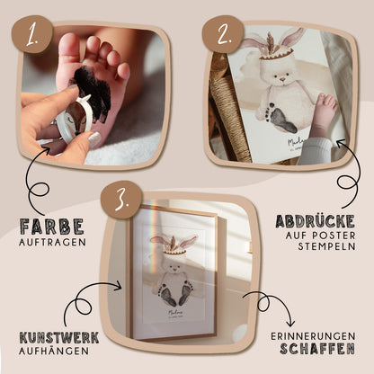 Fußabdruck Poster „Boho Hase“ – personalisierbar