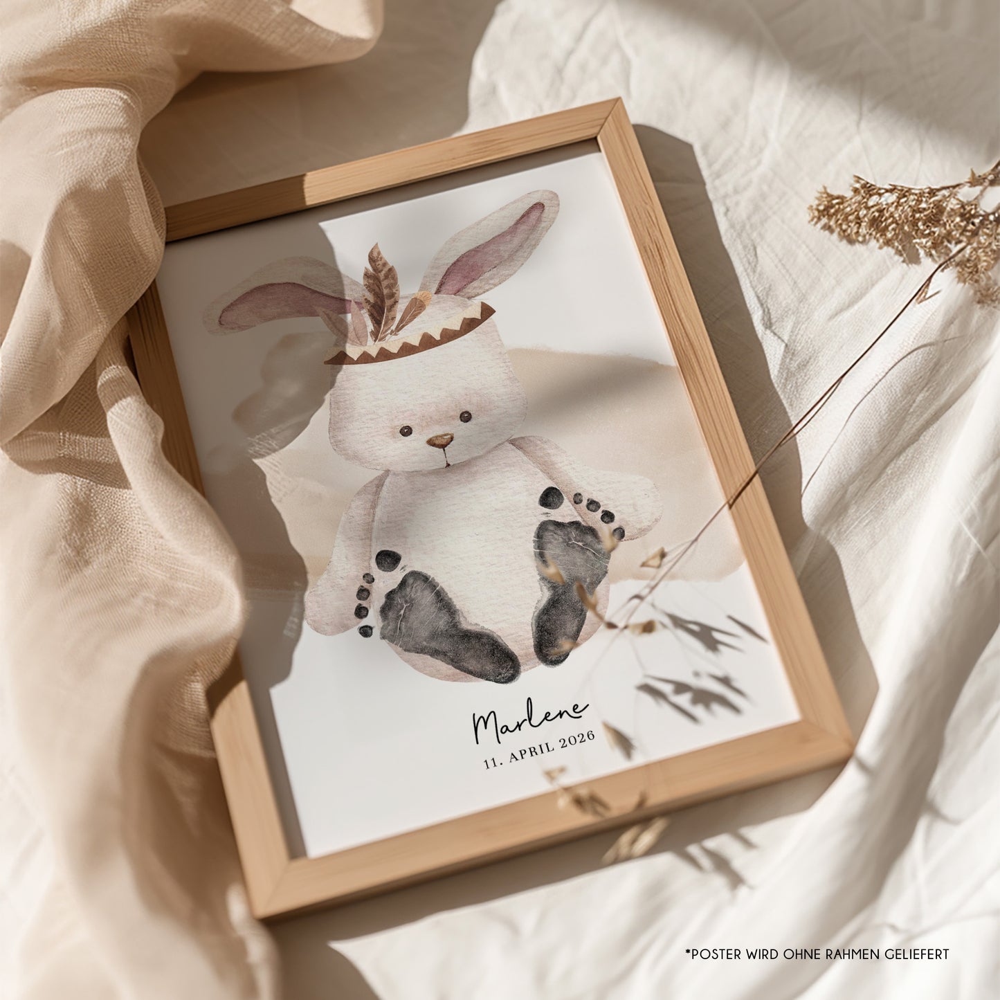 Fußabdruck Poster „Boho Hase“ – personalisierbar