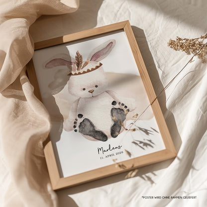 Fußabdruck Poster „Boho Hase“ – personalisierbar
