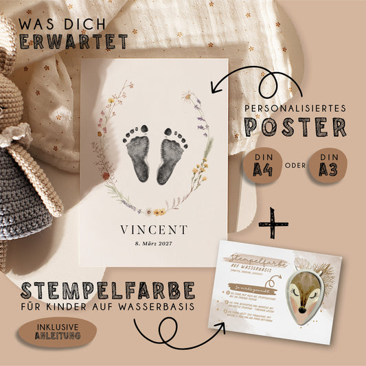 Fußabdruck Poster „Wildblumen Kranz“ – personalisierbar