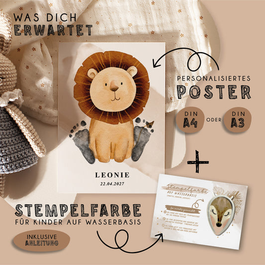 Fußabdruck Poster „Boho Löwe“ – personalisierbar