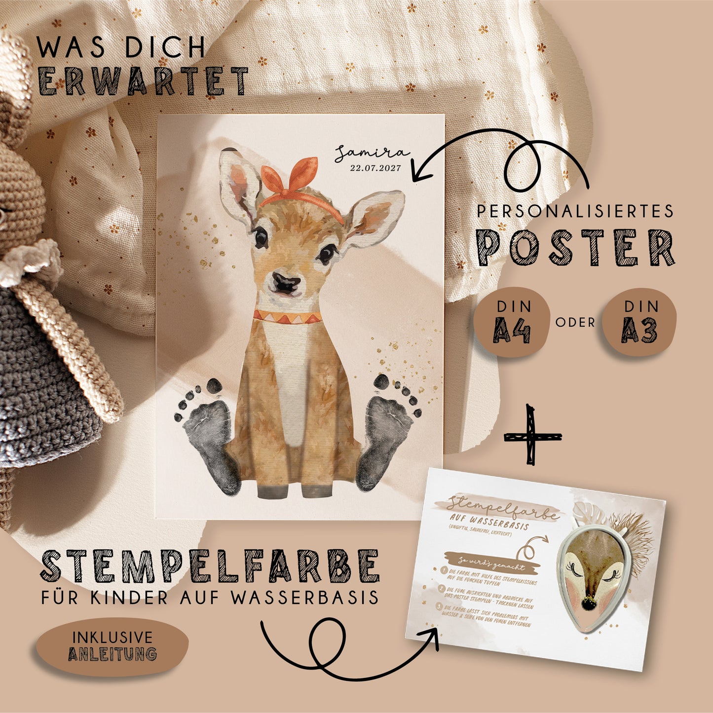 Fußabdruck Poster „Reh“ – personalisierbar