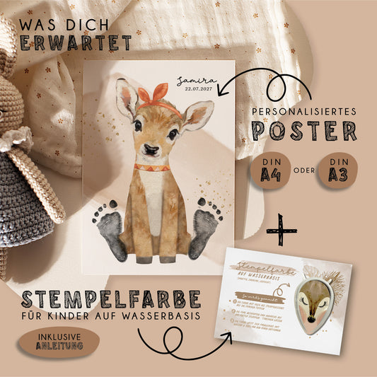 Fußabdruck Poster „Reh“ – personalisierbar