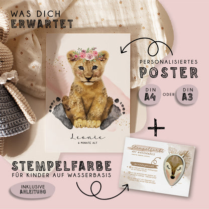 Fußabdruck Poster „Löwin“ – personalisierbar
