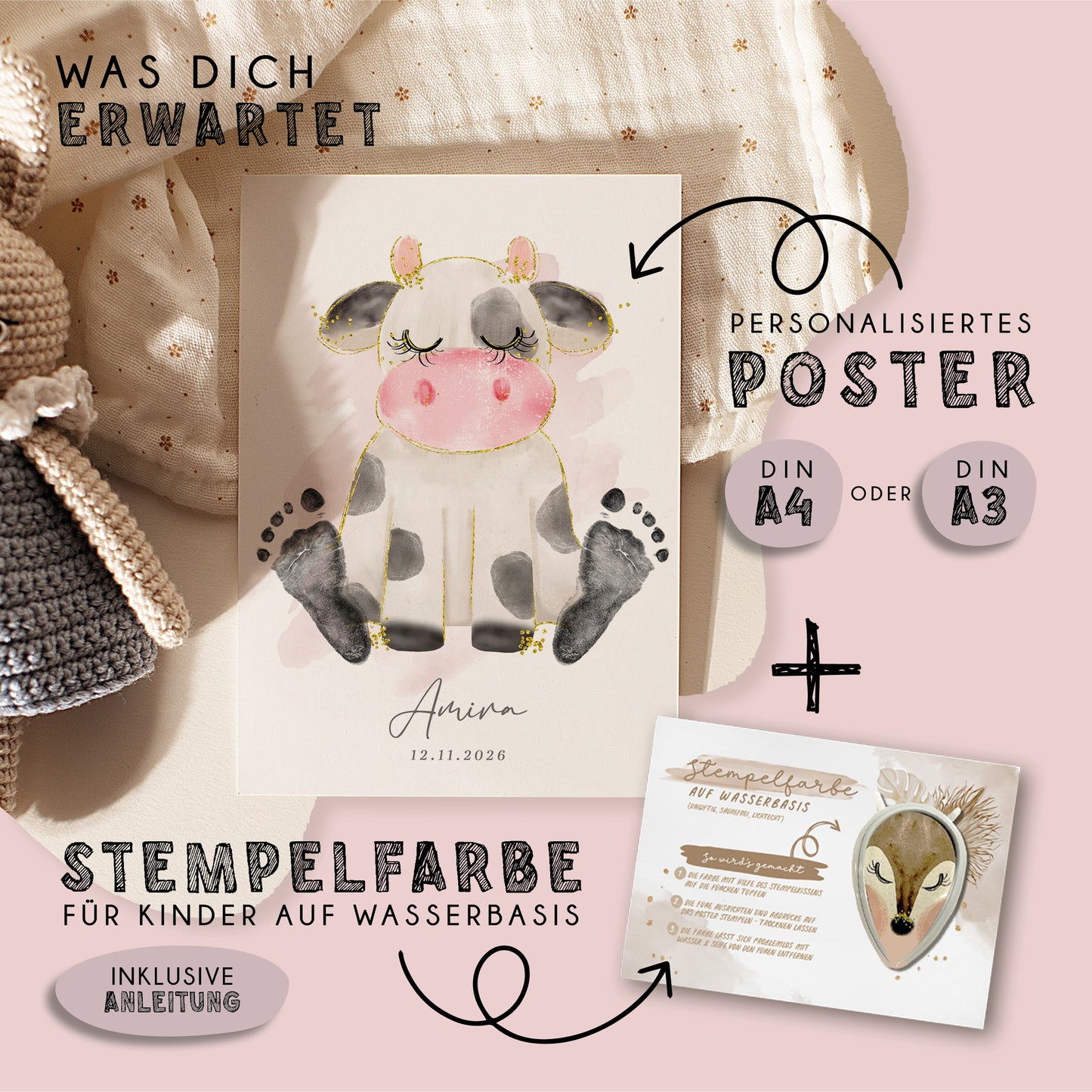 Fußabdruck Poster „Kuh“ – personalisierbar