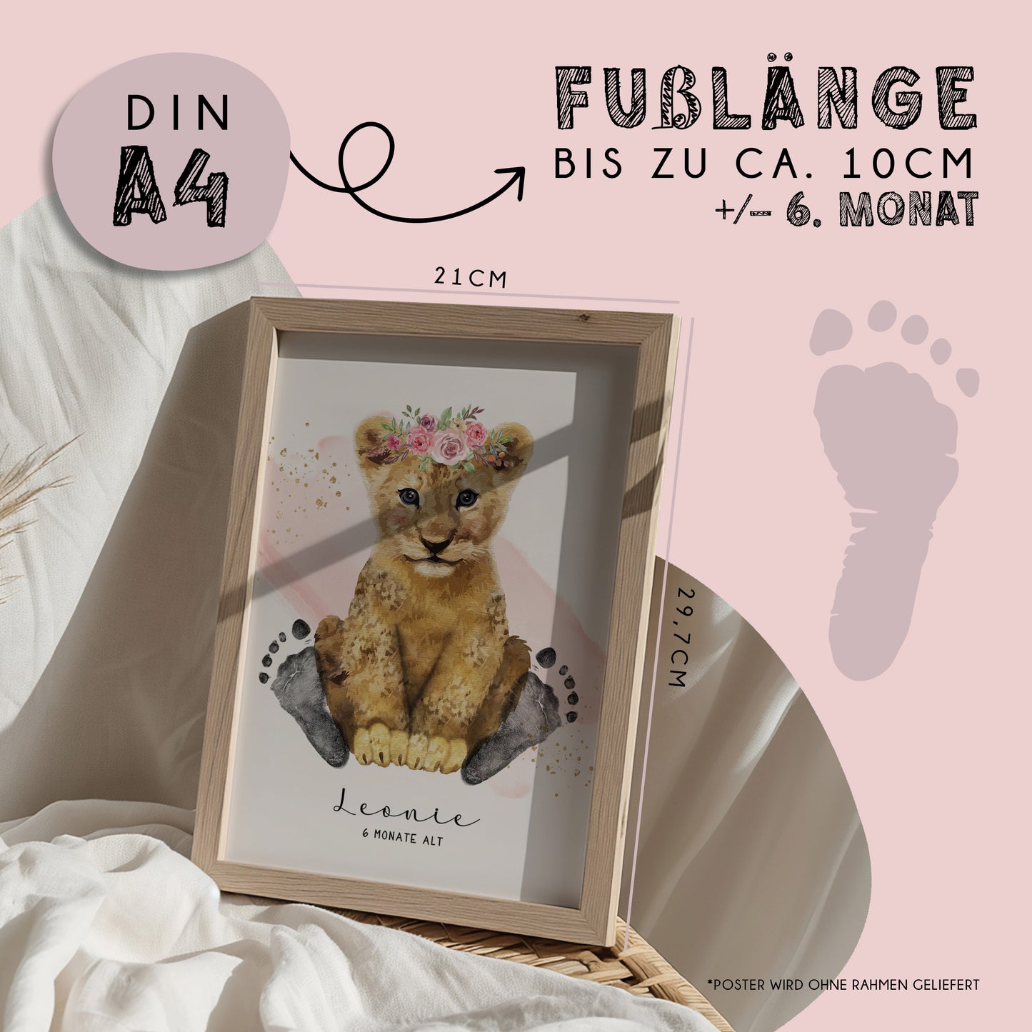 Fußabdruck Poster „Löwin“ – personalisierbar