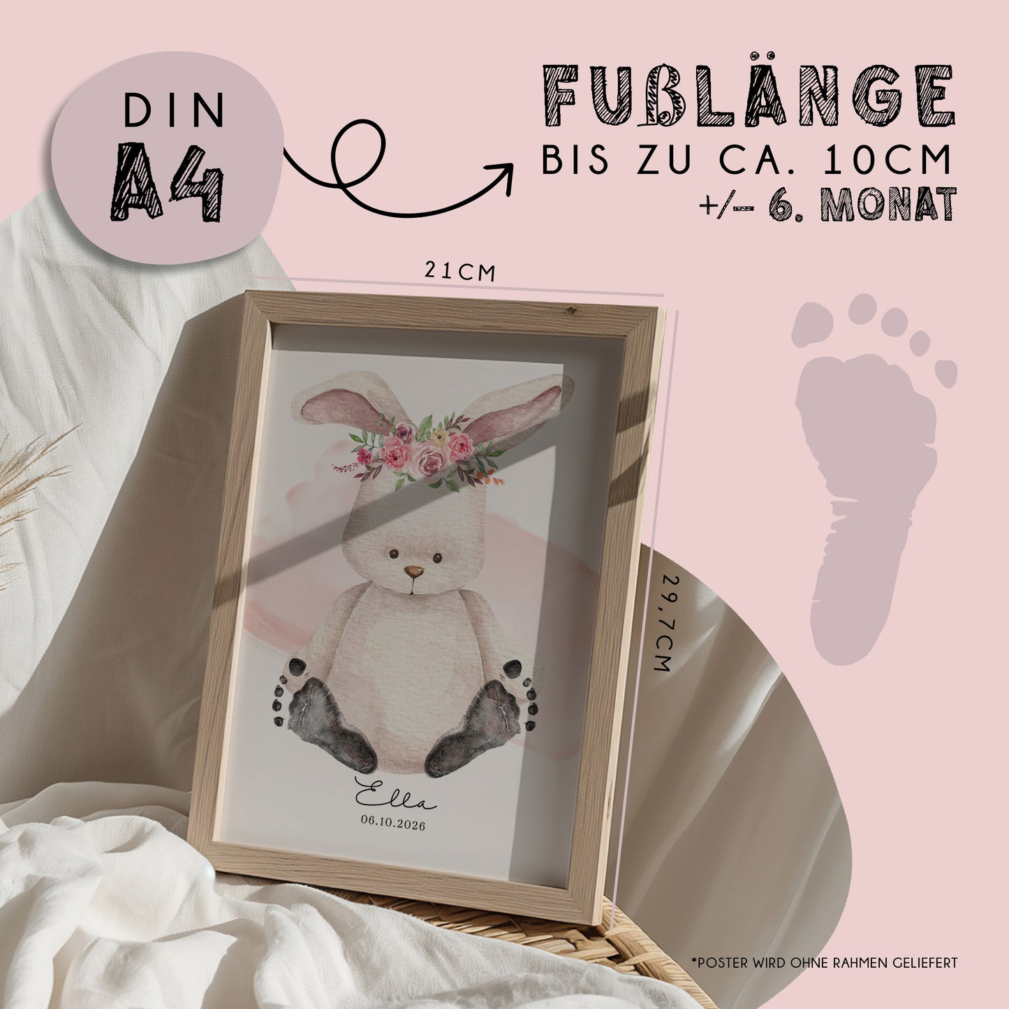 Fußabdruck Poster „Häschen“ – personalisierbar