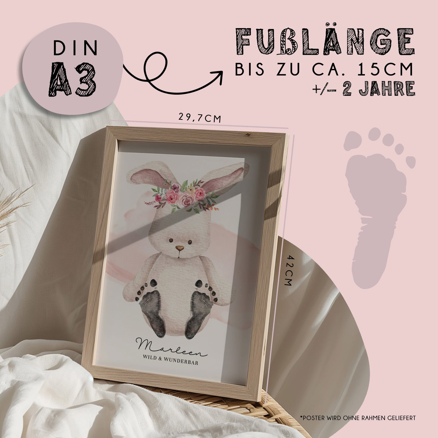 Fußabdruck Poster „Häschen“ – personalisierbar