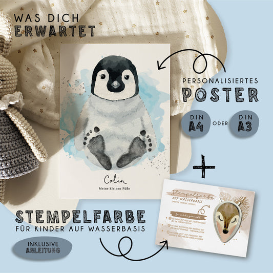 Fußabdruck Poster „Pinguin“ – personalisierbar