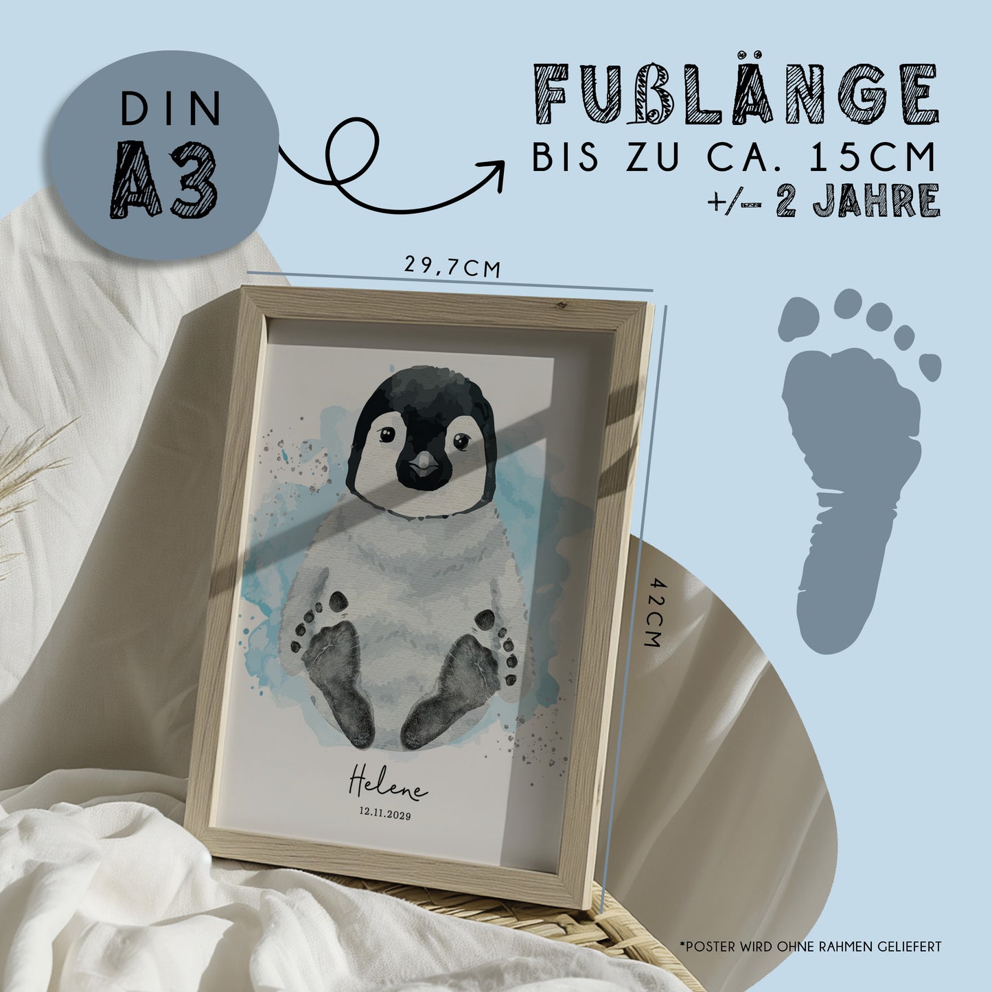 Fußabdruck Poster „Pinguin“ – personalisierbar