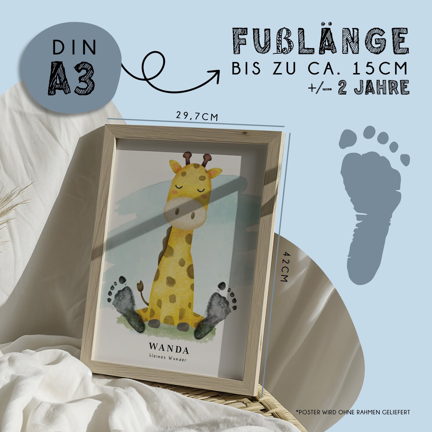 Fußabdruck Poster „Giraffe“ – personalisierbar