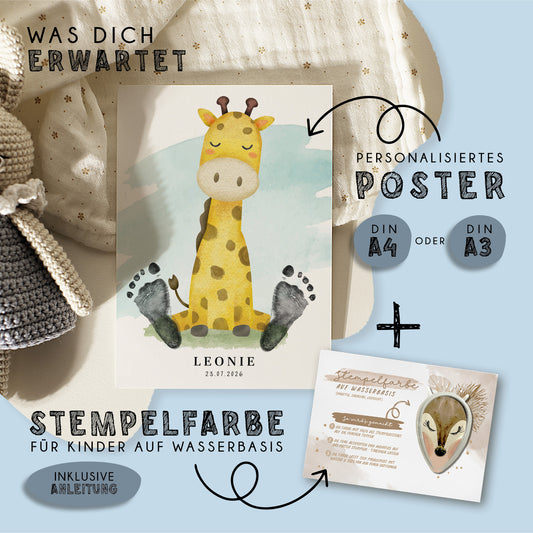 Fußabdruck Poster „Giraffe“ – personalisierbar