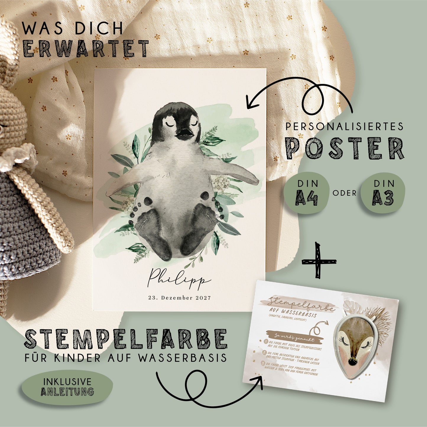 Fußabdruck Poster „Pinguin“ – personalisierbar
