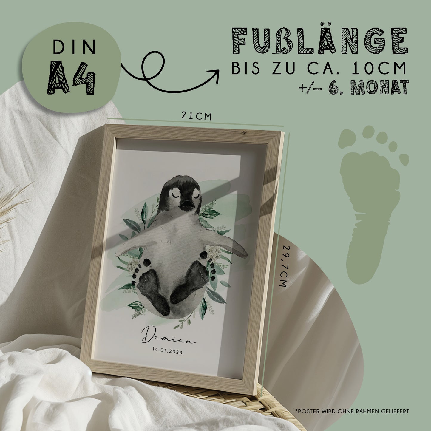 Fußabdruck Poster „Pinguin“ – personalisierbar