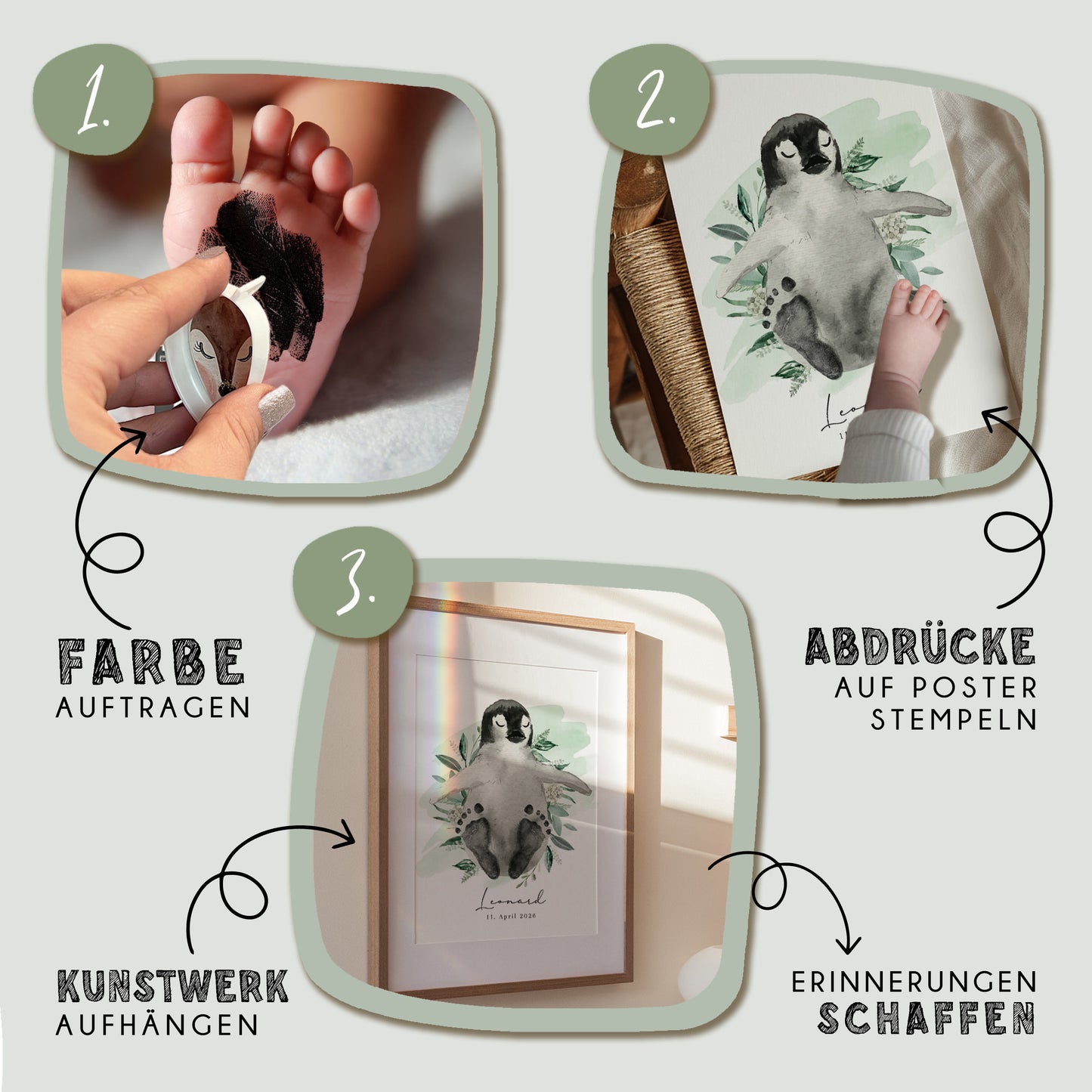 Fußabdruck Poster „Pinguin“ – personalisierbar