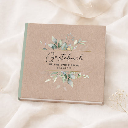 Personalisiertes Gästebuch Hochzeit – Kraftpapier Eukalyptus