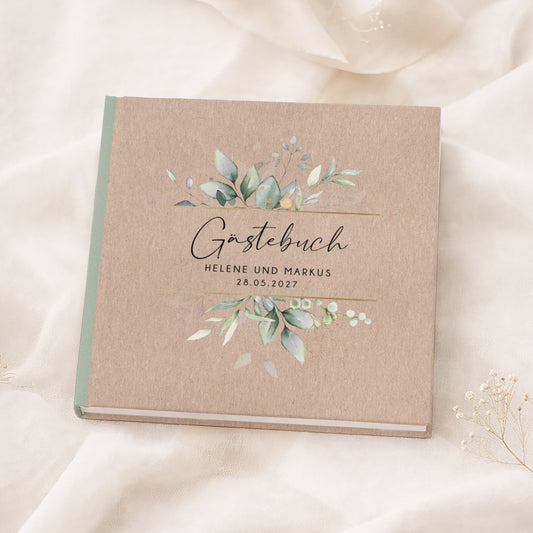 Personalisiertes Gästebuch Hochzeit – Kraftpapier Eukalyptus